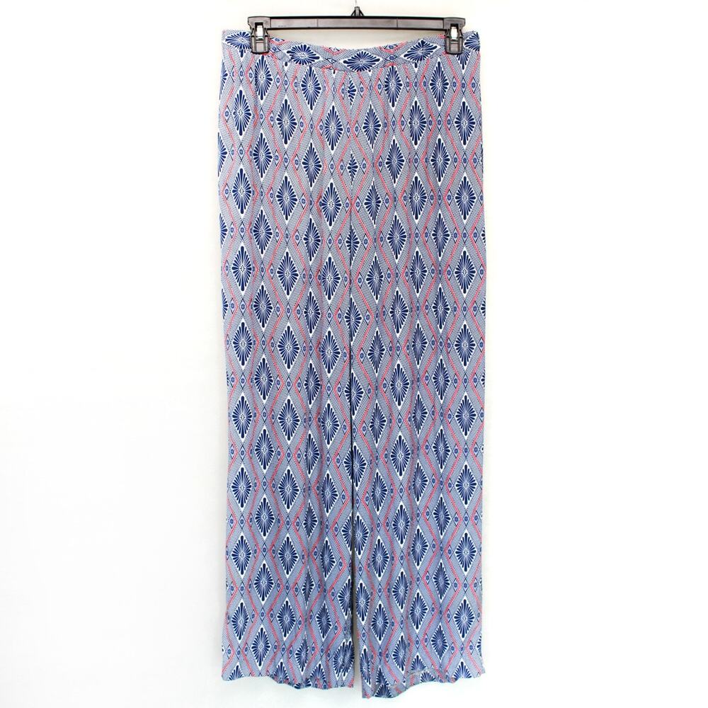 Karen Kane Women's Pants Wide Leg Palazzo Blue Red Geometric Festival Boho XL